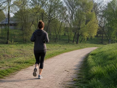 Donna che corre su un sentiero nel verde